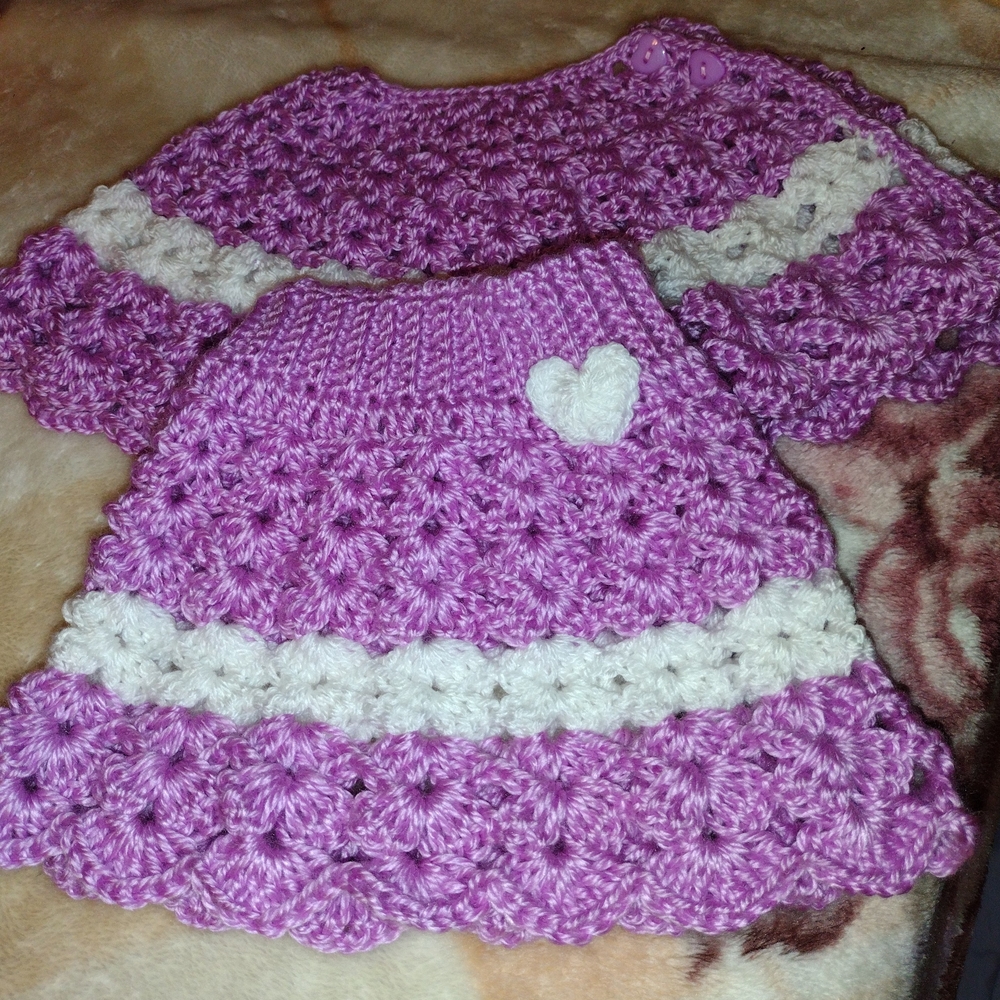 Purple and White Crocheted Baby Dress